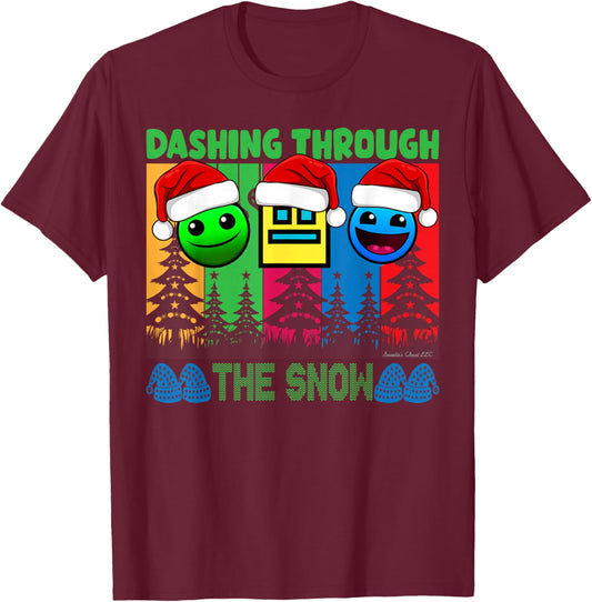 Geometry Dashing Through The Snow Sleep Dash Game Christmas T-Shirt - T-Shirt | Maroon