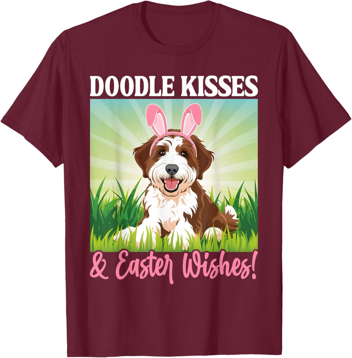 Easter Doodle Bunny Kisses Spring Dog Pet Lover T-Shirt - T-Shirt | Maroon