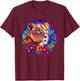 Lioness in Vibrant Floral Jungle T-Shirt - T-Shirt | Maroon