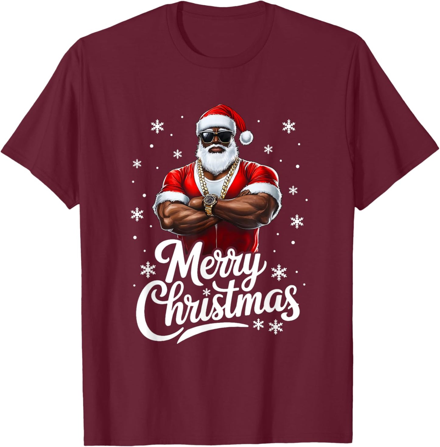 African American Santa Christmas Cool Afro Black Men T-Shirt - T-Shirt | Maroon