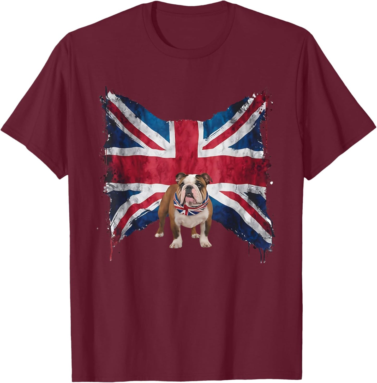 British Bulldog with grunge British Flag for British English T-Shirt - T-Shirt | Maroon