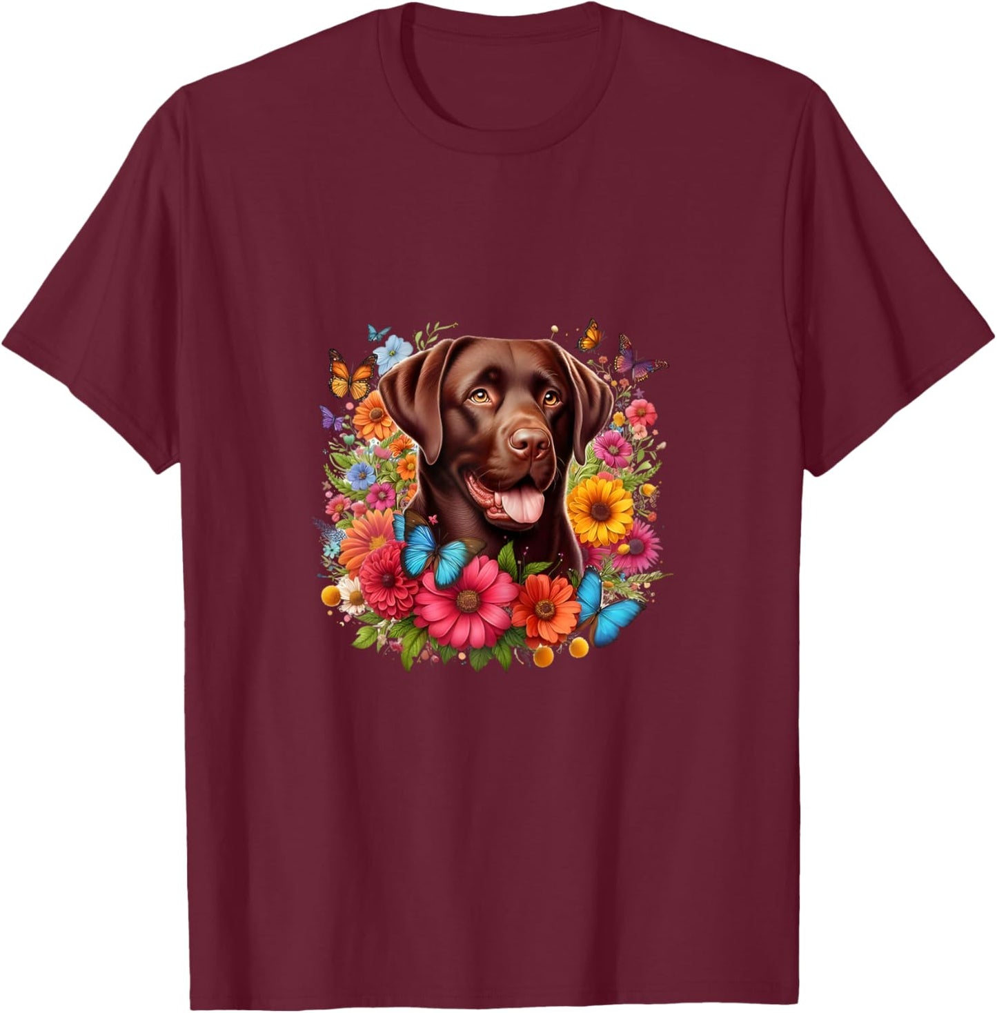 Chocolate Lab Dog Flowers Women Shirt T-Shirt - T-Shirt | Maroon