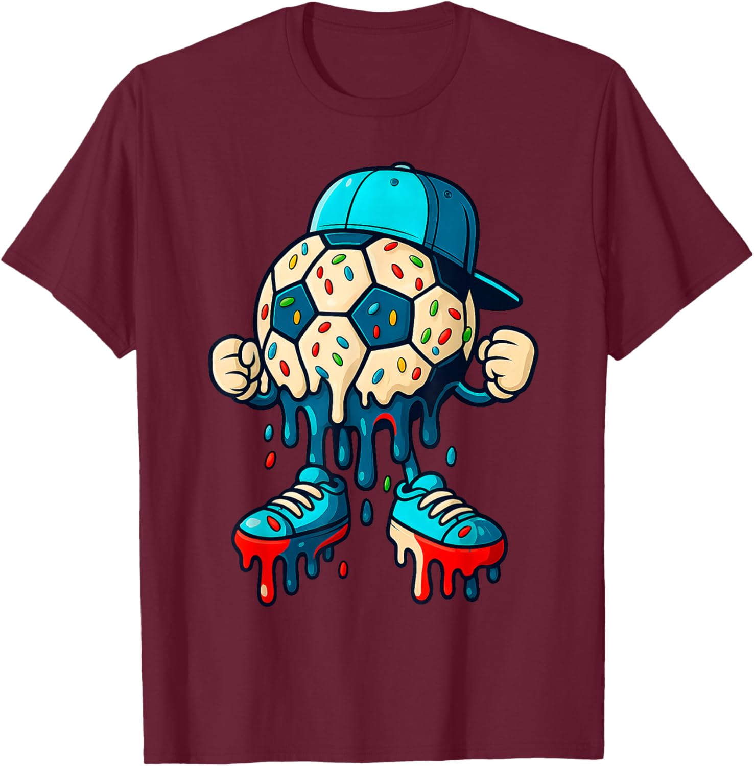 Soccer Ball Drip Ice Cream Character Men Women Girls Kids T-Shirt - T-Shirt | Maroon