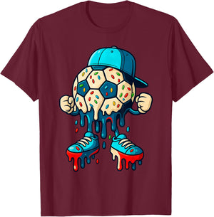 Soccer Ball Drip Ice Cream Character Men Women Girls Kids T-Shirt - T-Shirt | Maroon