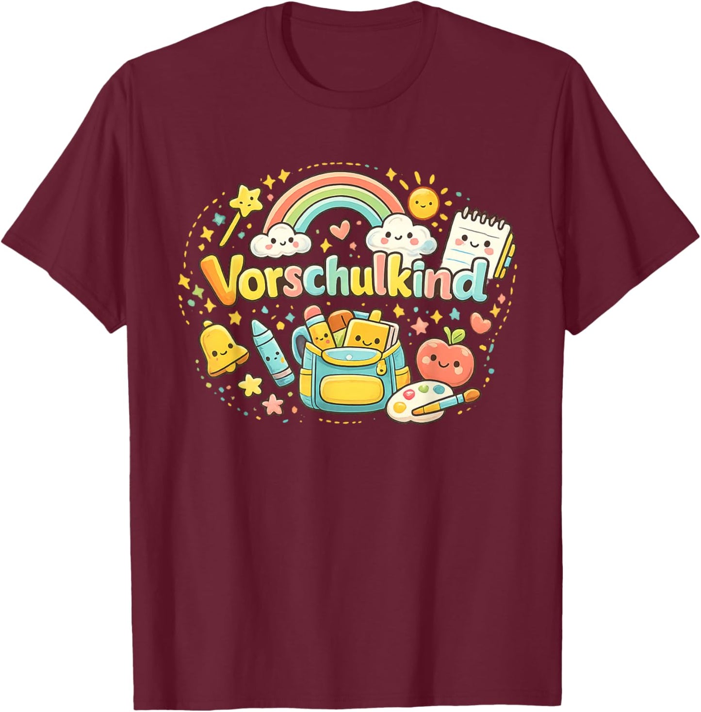 Vorschulstart 2026 Regenbogen Schulanfang Vorschulkind T-Shirt - T-Shirt | Maroon