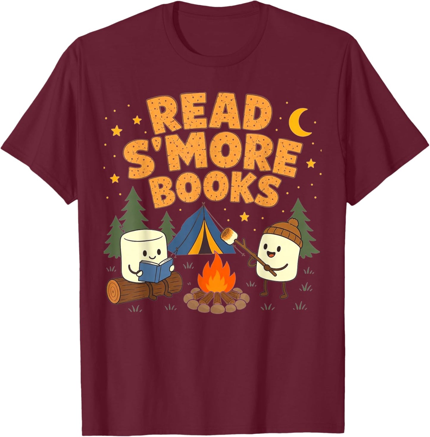 Read S'More Books Camping Outdoors Travel Campfire Smores T-Shirt - T-Shirt | Maroon