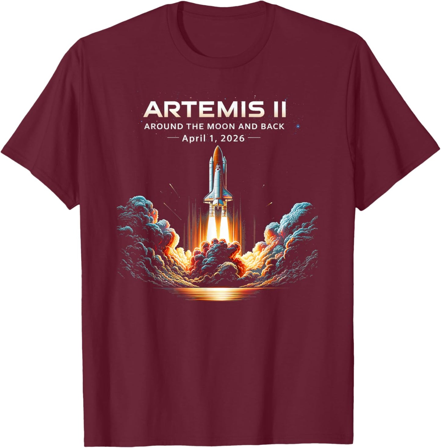 Artemis II Rocket Space Launch Back to The Moon Mission 2026 T-Shirt - T-Shirt | Maroon