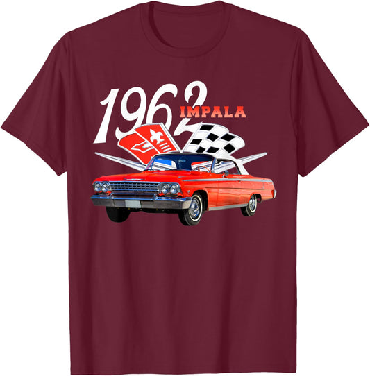 Vintage 1962 62 Impala Old School Muscle Classic Car Hot Rod T-Shirt - T-Shirt | Maroon