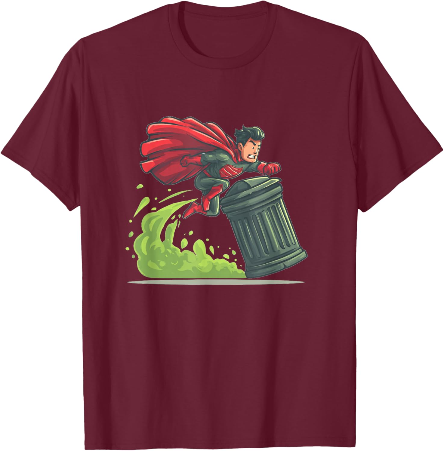 Flying Hero with Trash Can Costume for Take Out The Trash T-Shirt - T-Shirt | Maroon