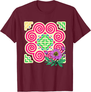 Hmong Pattern Miao Hmoob Patterns Flowers T-Shirt - T-Shirt | Maroon