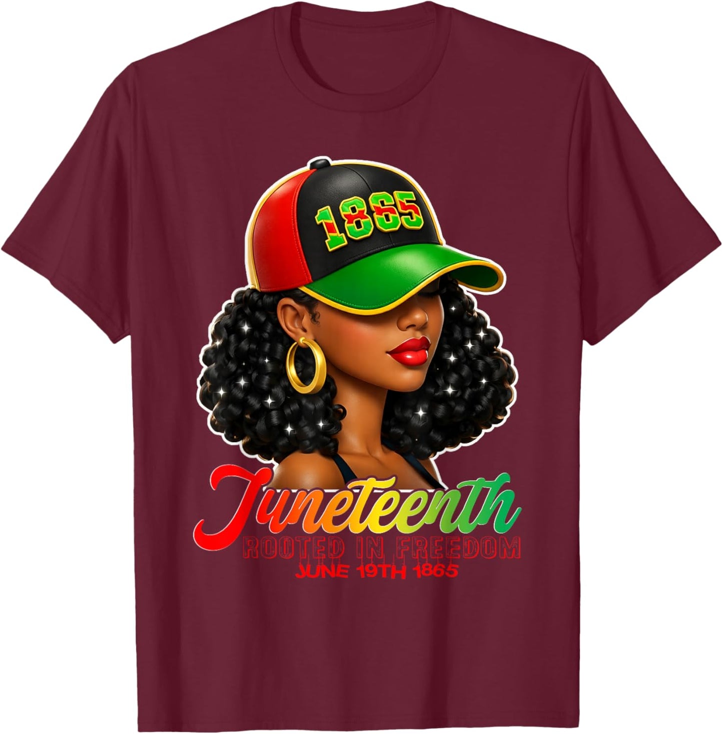Juneteenth Black Women Rooted in Freedom Juneteenth T-Shirt - T-Shirt | Maroon