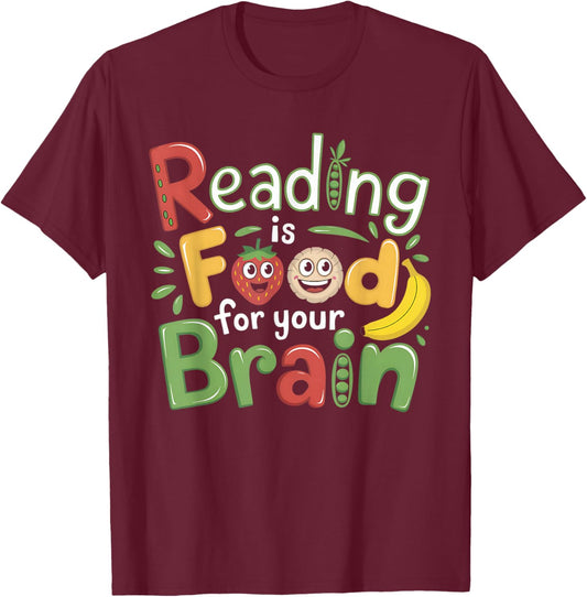 Reading Is Food For Your Brain Children's Books Kids T-Shirt - T-Shirt | Maroon