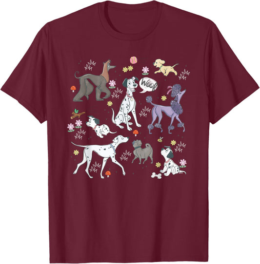 Disney 101 Dalmatians 65th Anniversary Pongo's Dog Park Pals T-Shirt - T-Shirt | Maroon