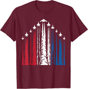 4th of July Air Show Jet Trails Patriotic Men Women Kids T-Shirt - T-Shirt | Maroon