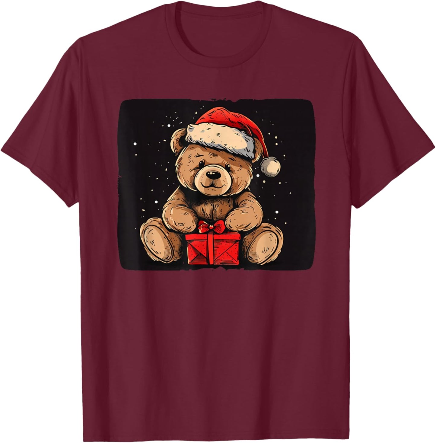 Friendly Teddy Bear in Christmas Season T-Shirt - T-Shirt | Maroon