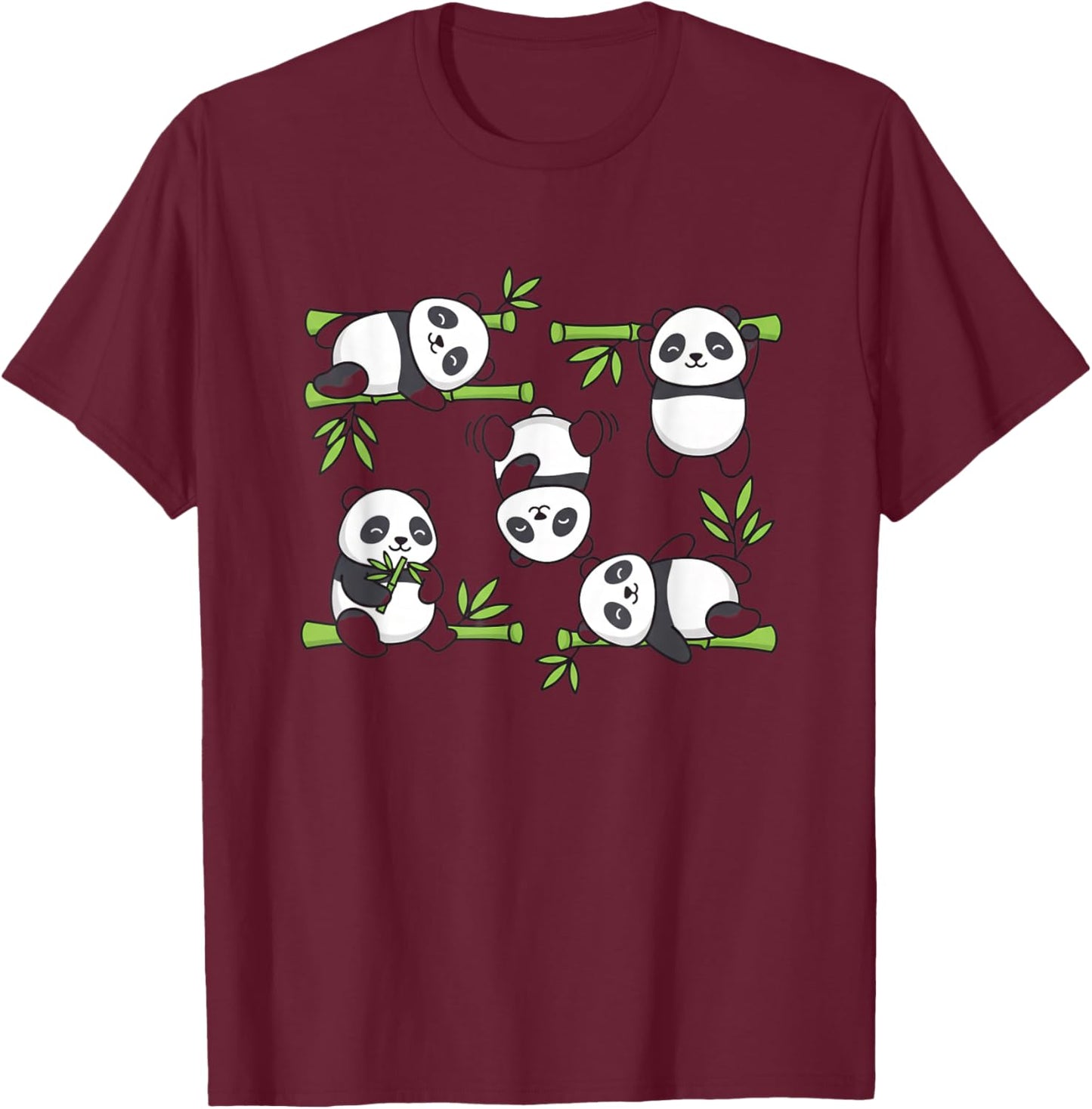 Cute Panda Kids Cartoon Bamboo Pack Playful Kawaii Jungle T-Shirt - T-Shirt | Maroon