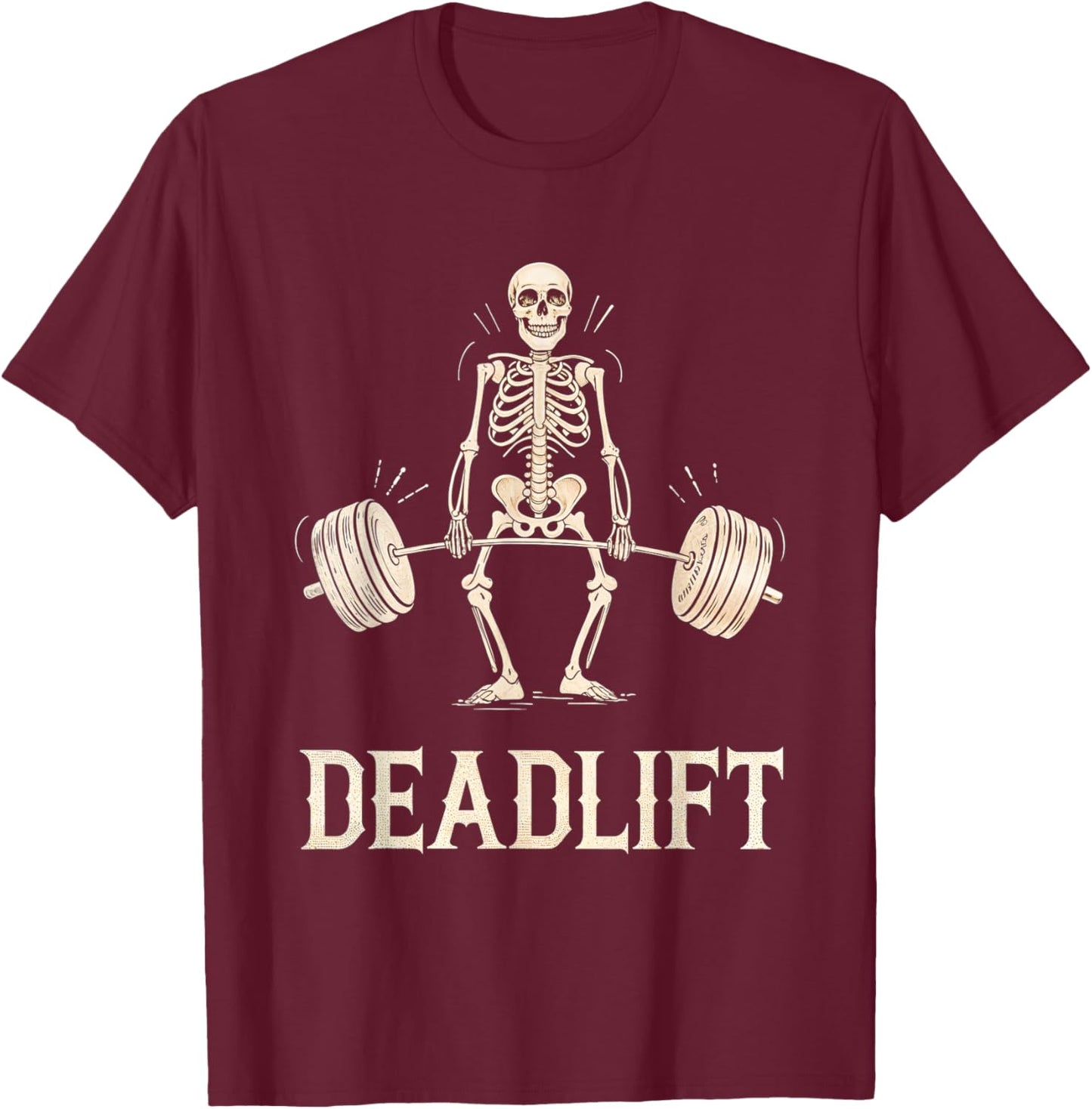 Deadlift Skeleton Weightlifting Gym Fitness Workout T-Shirt - T-Shirt | Maroon
