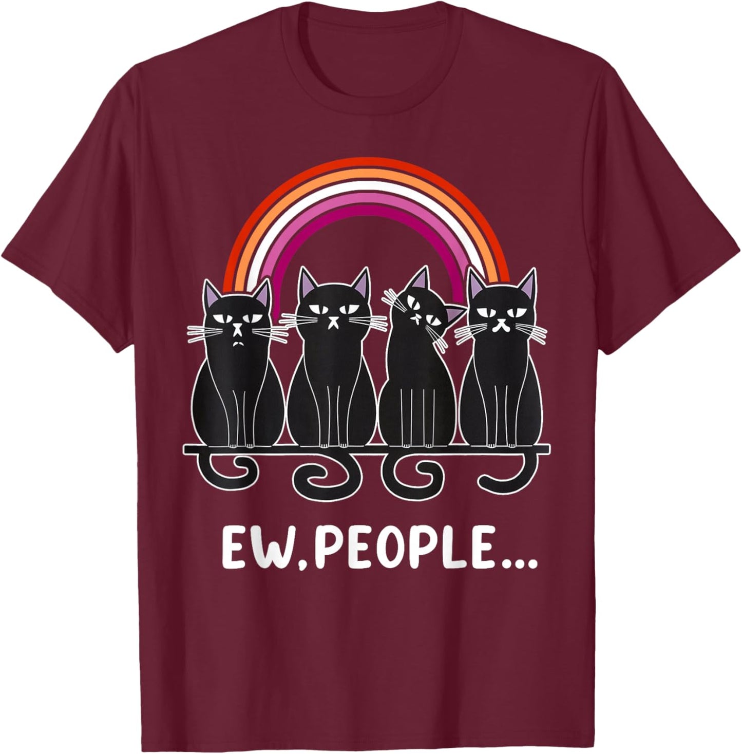 Funny Black Cats with Lesbian Rainbow T-Shirt - T-Shirt | Maroon