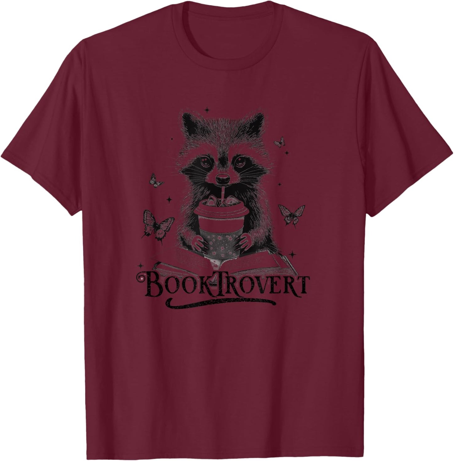 Book-trovert Book Lover Raccoon Reading Bookish Librarian T-Shirt - T-Shirt | Maroon