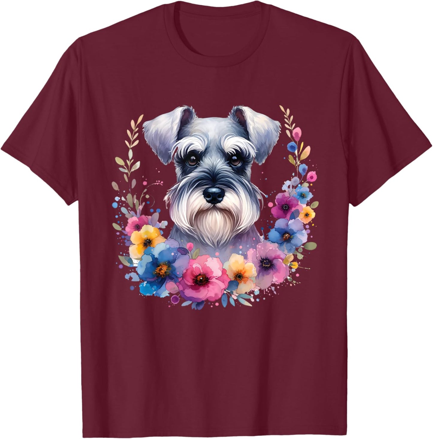 Floral Miniature Schnauzer Mama Dog Lover Mother's Day Men Women Kids T-Shirt - T-Shirt | Maroon