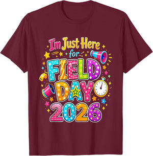 Retro Cute Game Day Teacher I'm Just Here for Field Day 2026 T-Shirt - T-Shirt | Maroon