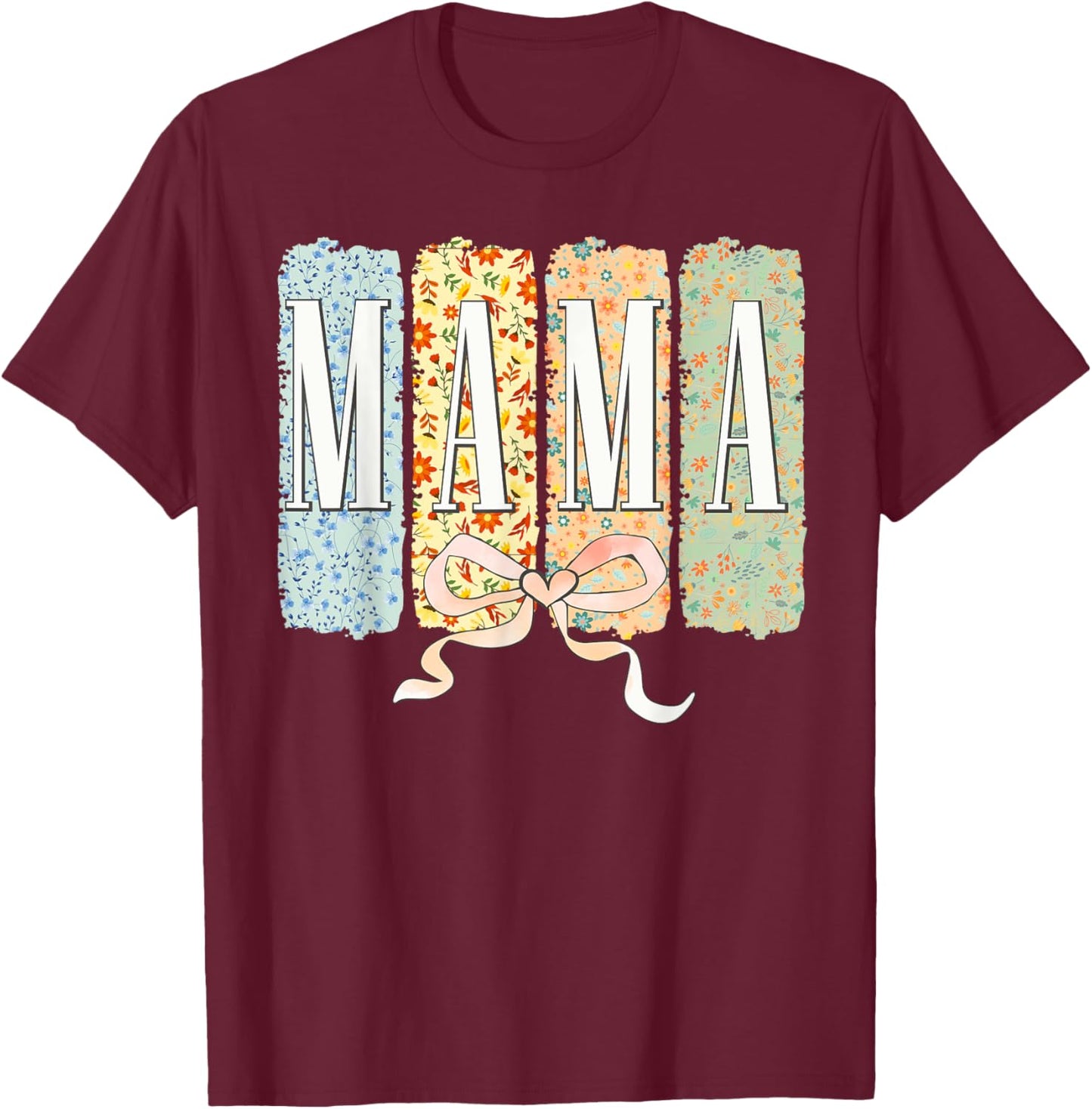 Mama Brushstroke Mothers Day Cute Coquette Bow Top T-Shirt - T-Shirt | Maroon