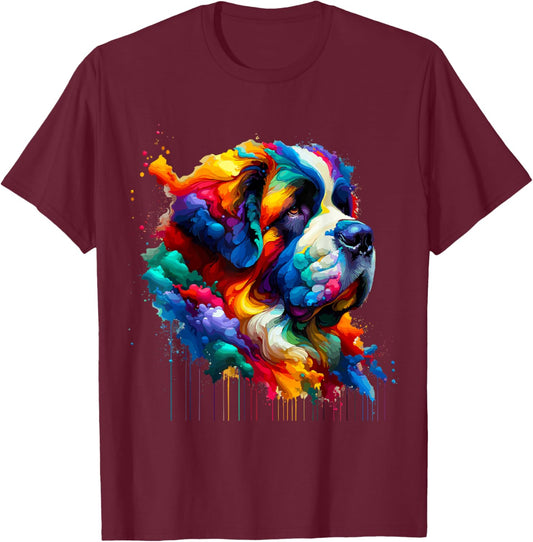 Splash Art Saint Bernard St. Bernard T-Shirt - T-Shirt | Maroon