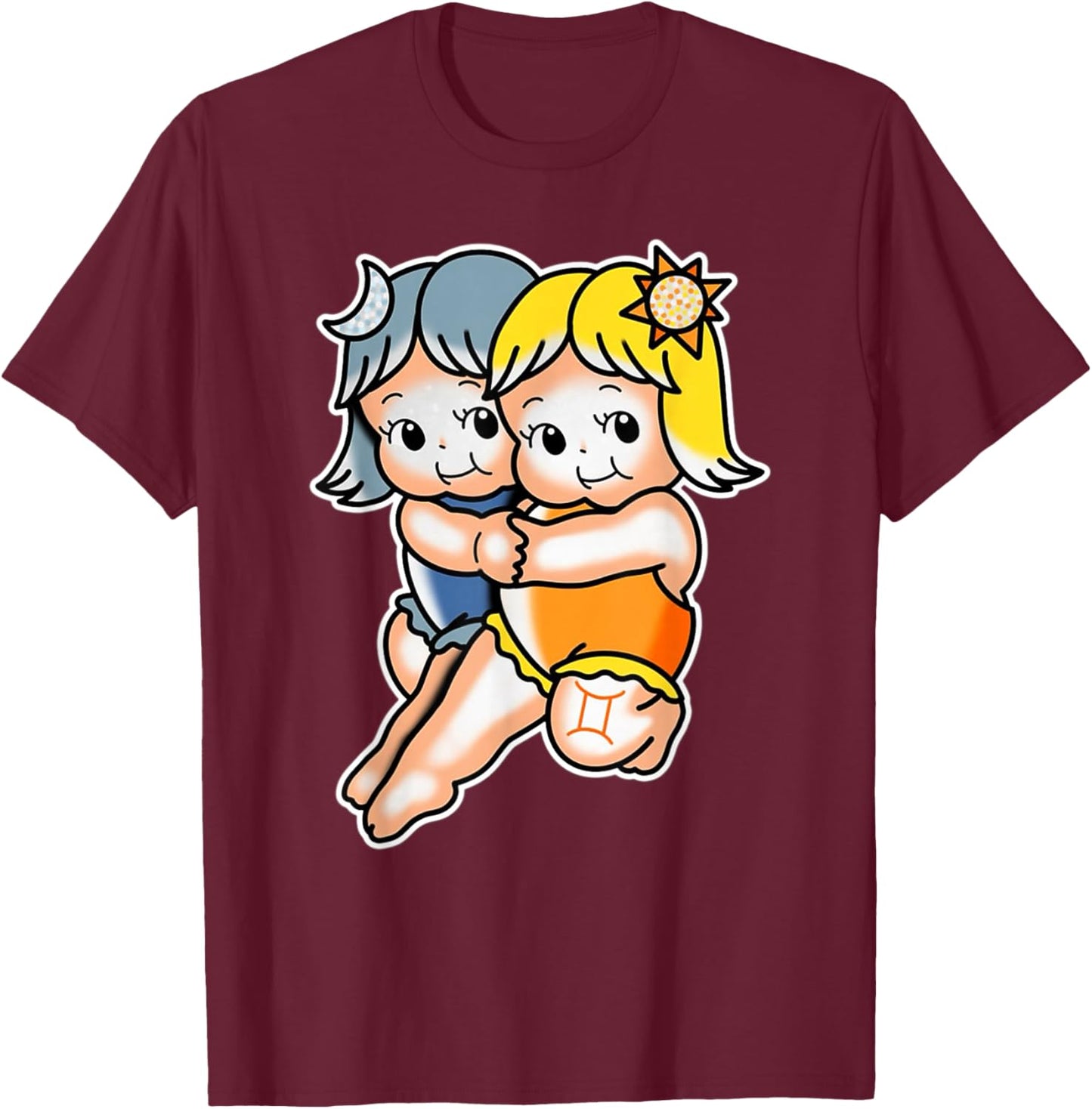 Kewpie Baby Gemini Zodiac Twins Sun Moon T-Shirt - T-Shirt | Maroon