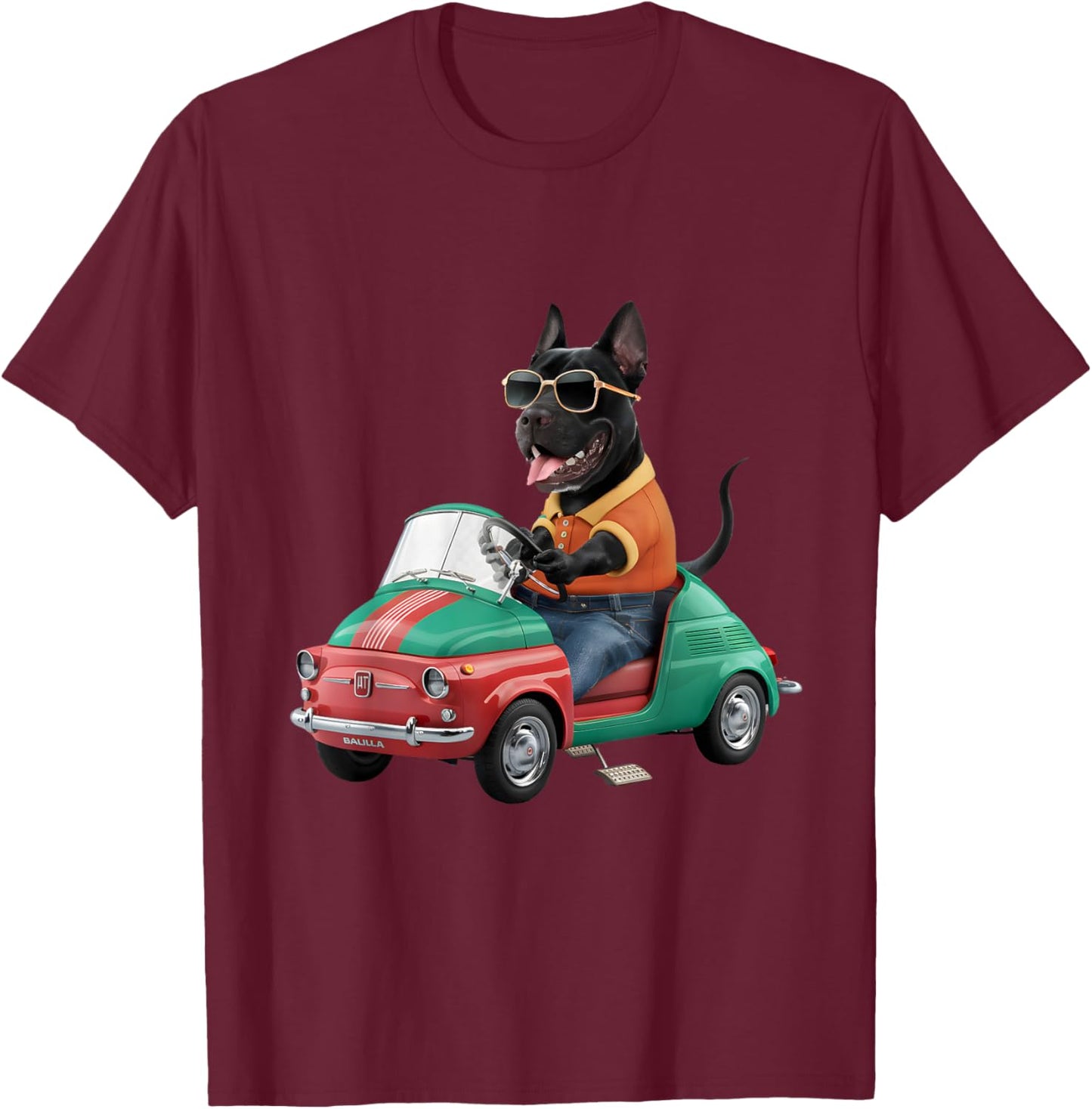 Cool Cane Corso in Fiat 500 - Funny Dog Lover Men Women T-Shirt - T-Shirt | Maroon