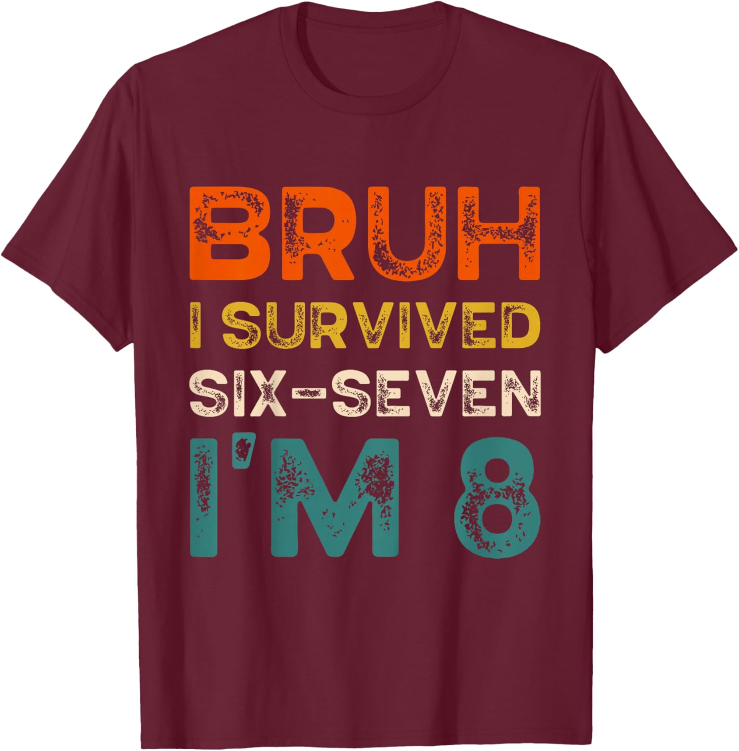 Kids Bruh I Survived Six Seven I’m 8 Years Toddler Kids Birthday T-Shirt - T-Shirt | Maroon