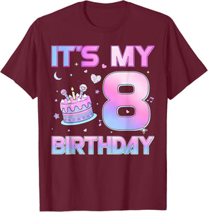 Birthday Girl It's My 8th Birthday 8 Year Old Party T-Shirt - T-Shirt | Maroon