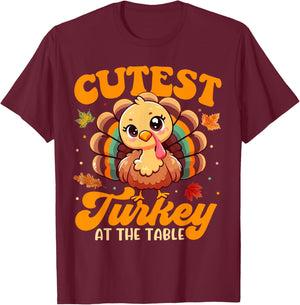 Cutest Turkey At The Table Funny Thanksgiving Kids Toddler T-Shirt - T-Shirt | Maroon