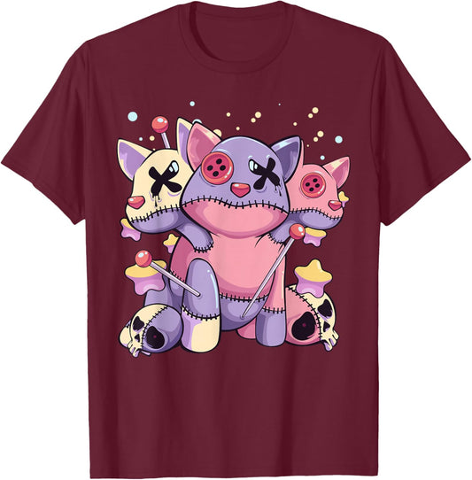 Pastel Goth Kawaii Menhera Yami Voodoo Doll Three Headed Dog T-Shirt - T-Shirt | Maroon