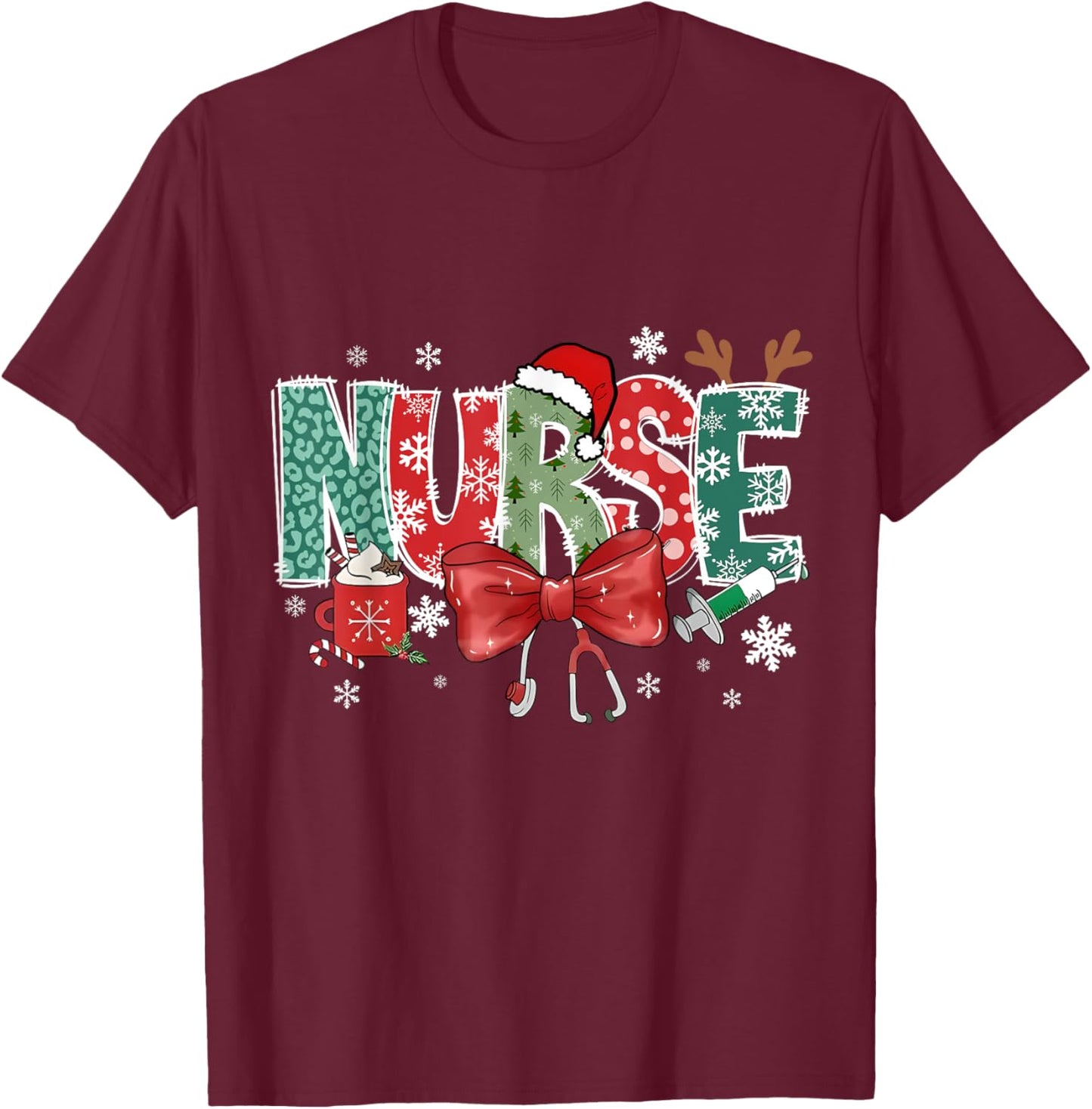 Christmas Christmas Nurse Family Humorous - , Black, Small, Short Sleeve T-Shirt - T-Shirt | Maroon