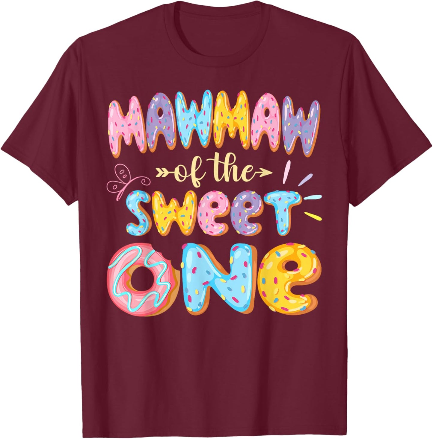 Mawmaw Of The Sweet One 1St Birthday Girl Donut Matching T-Shirt - T-Shirt | Maroon