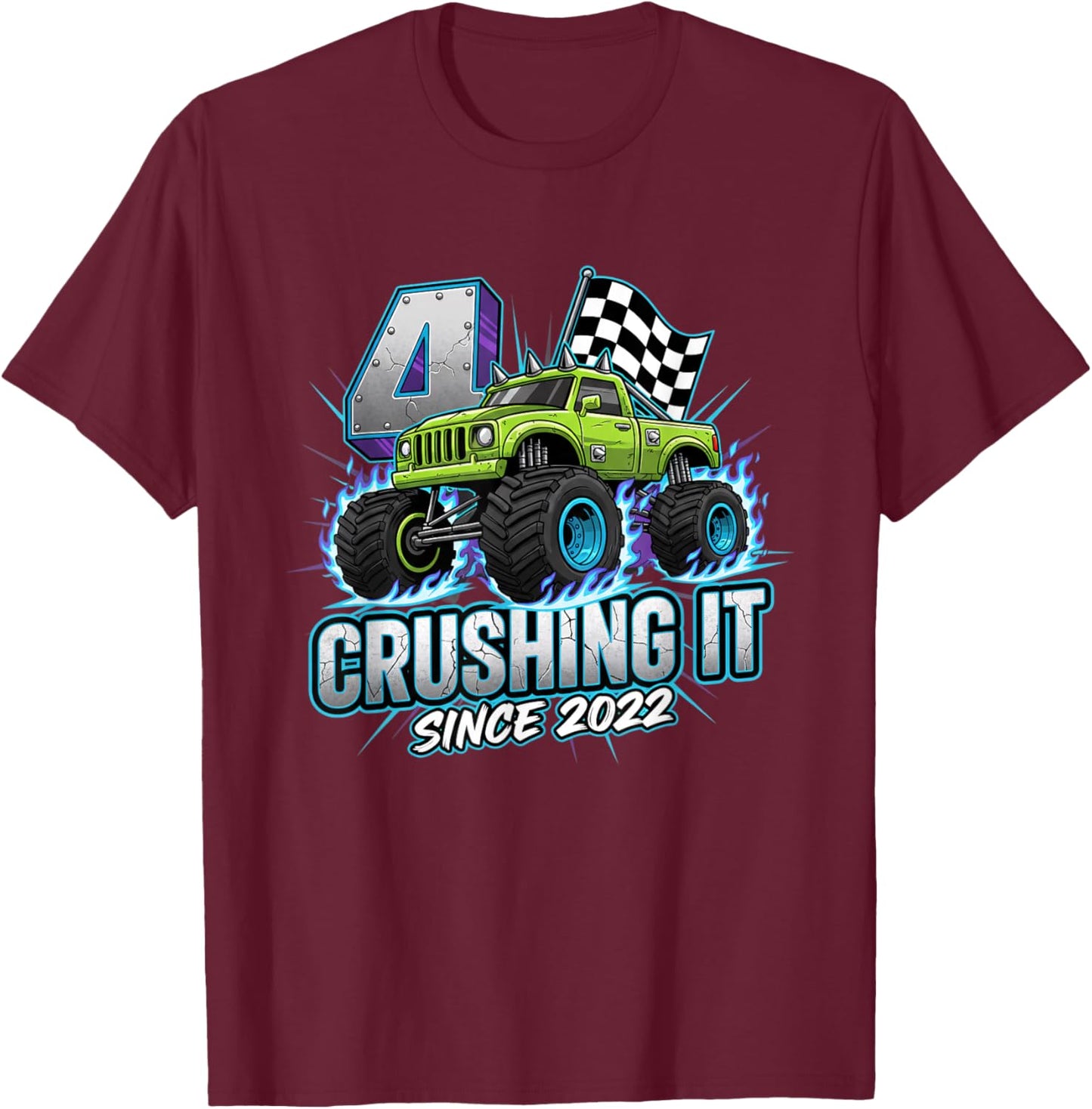 Crushing IT Since 2022 4TH Birthday Truck for Boys T-Shirt - T-Shirt | Maroon