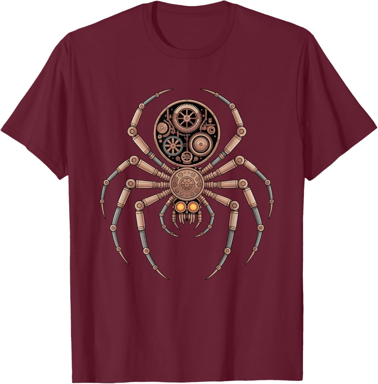Steampunk Spider with Mechanical Gear Core T-Shirt - T-Shirt | Maroon