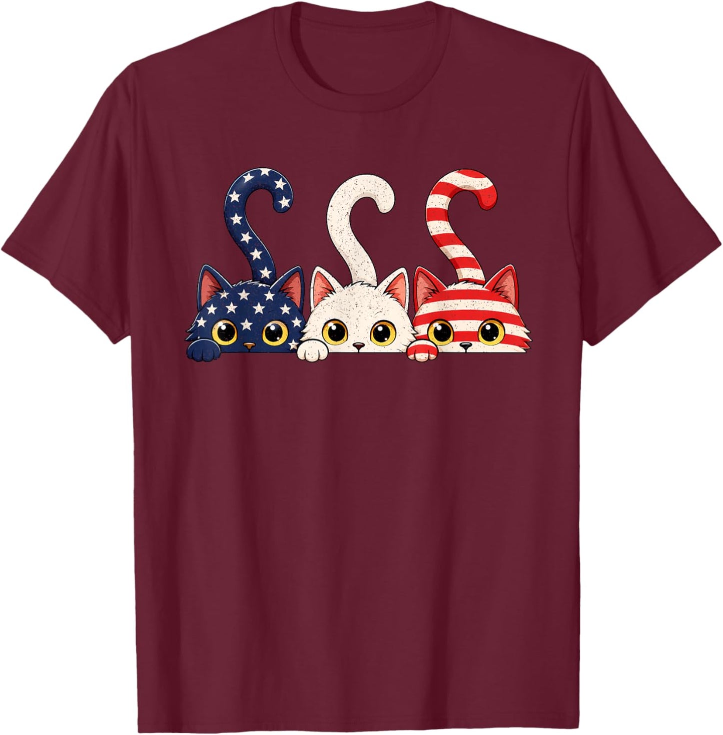 4th of July Patriotic Cat USA American Flag Kitten Women T-Shirt - T-Shirt | Maroon