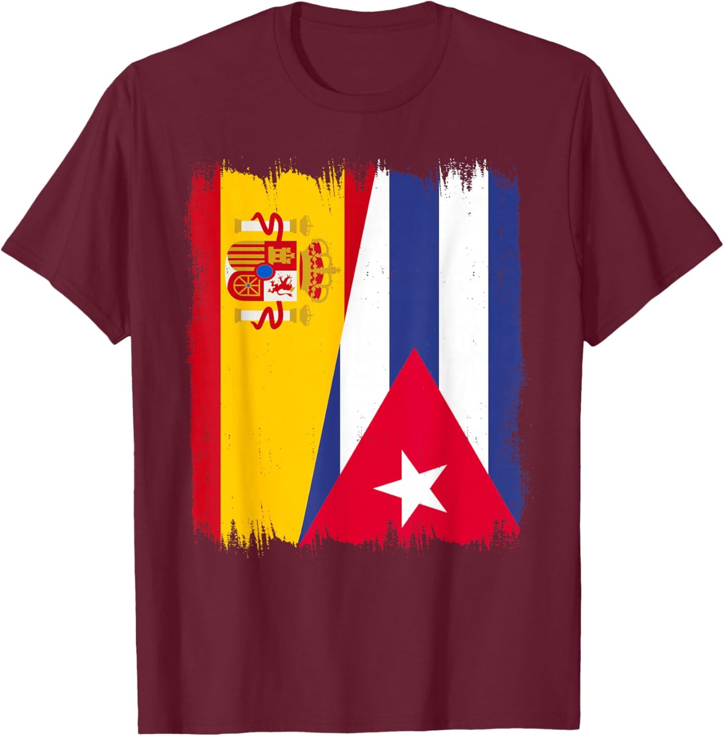 Spain Cuba Half Flag Cubano Pride Spanish Cuban Heritage T-Shirt - T-Shirt | Maroon