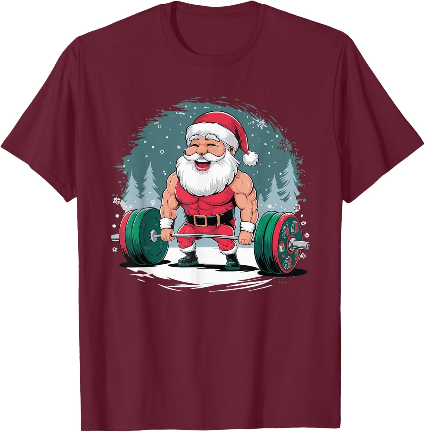 Santa Weightlifting Fitness Bodybuilder Workout T-Shirt - T-Shirt | Maroon
