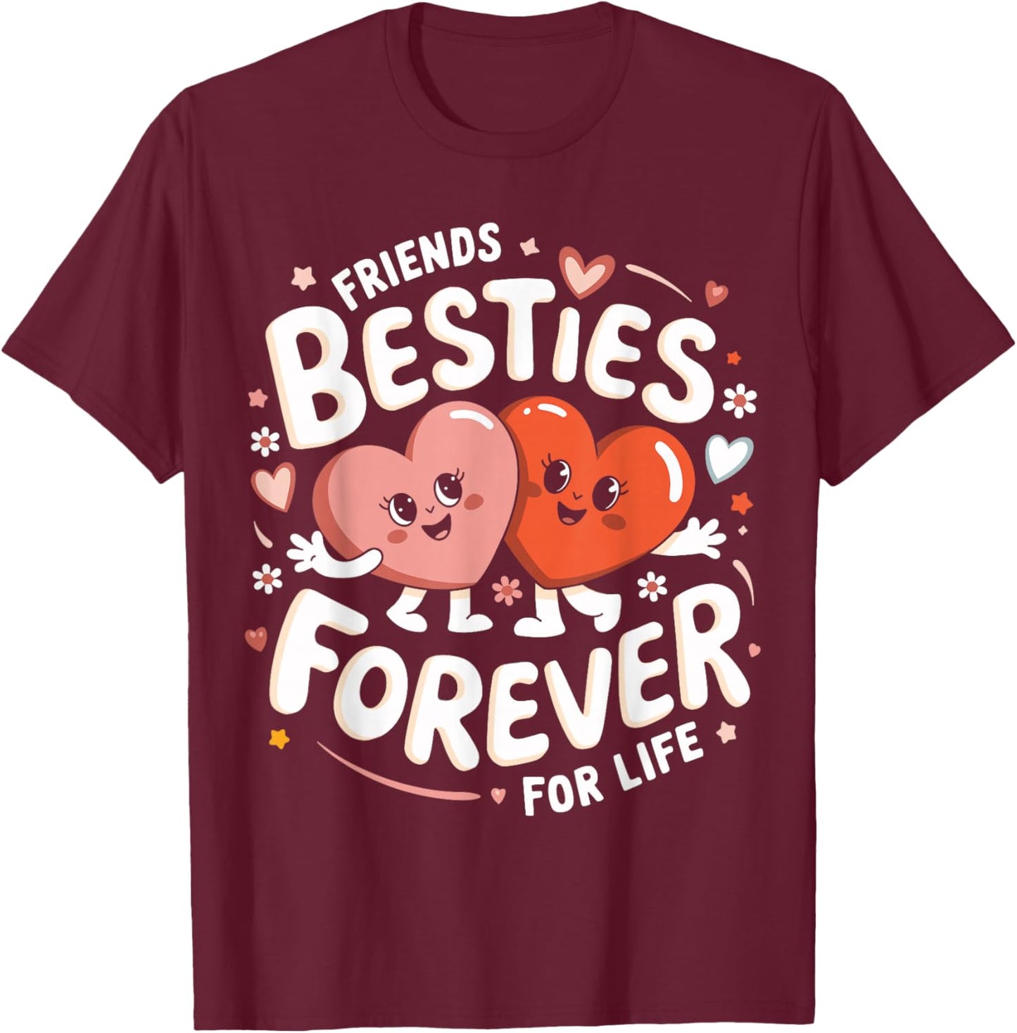 Cute Besties Forever Hearts Friendship Girls Valentines Day T-Shirt - T-Shirt | Maroon