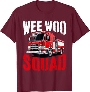 Wee Woo Squad Funny Firefighter Fire Truck Fireman Men Women T-Shirt - T-Shirt | Maroon
