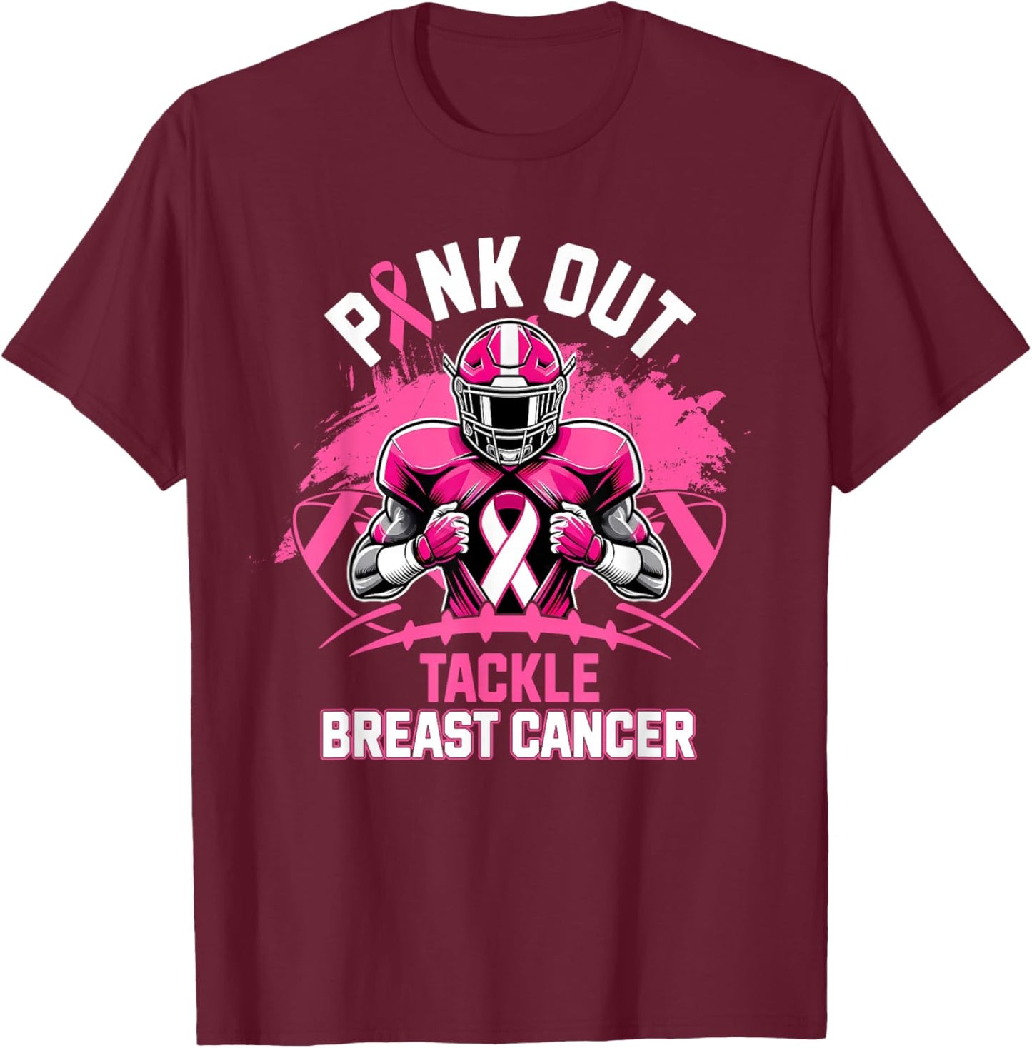 Pink Out Tackle Breast Cancer Awareness Football Pink Ribbon T-Shirt - T-Shirt | Maroon