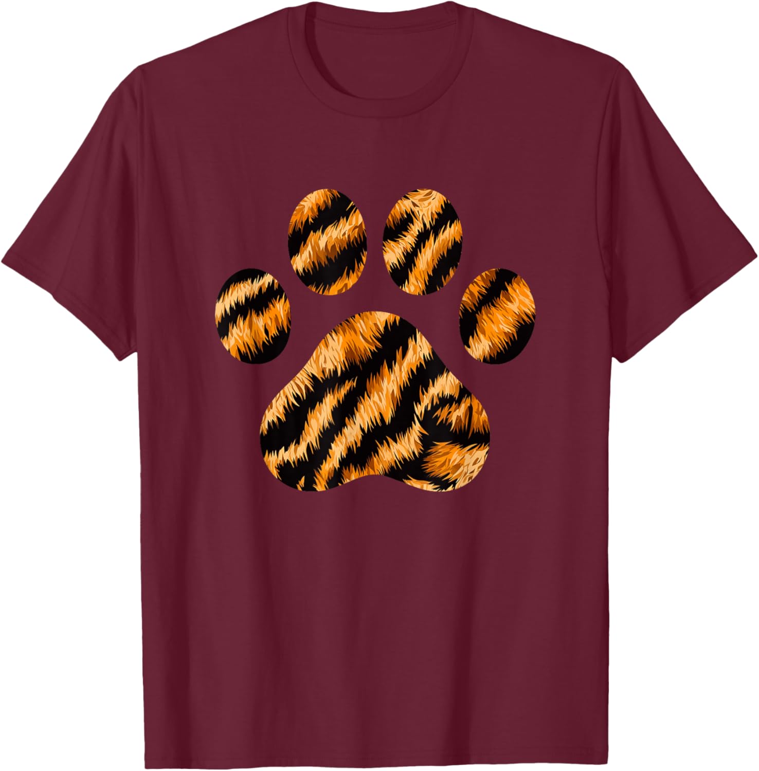 Animal Print Paw Tiger T-Shirt - T-Shirt | Maroon