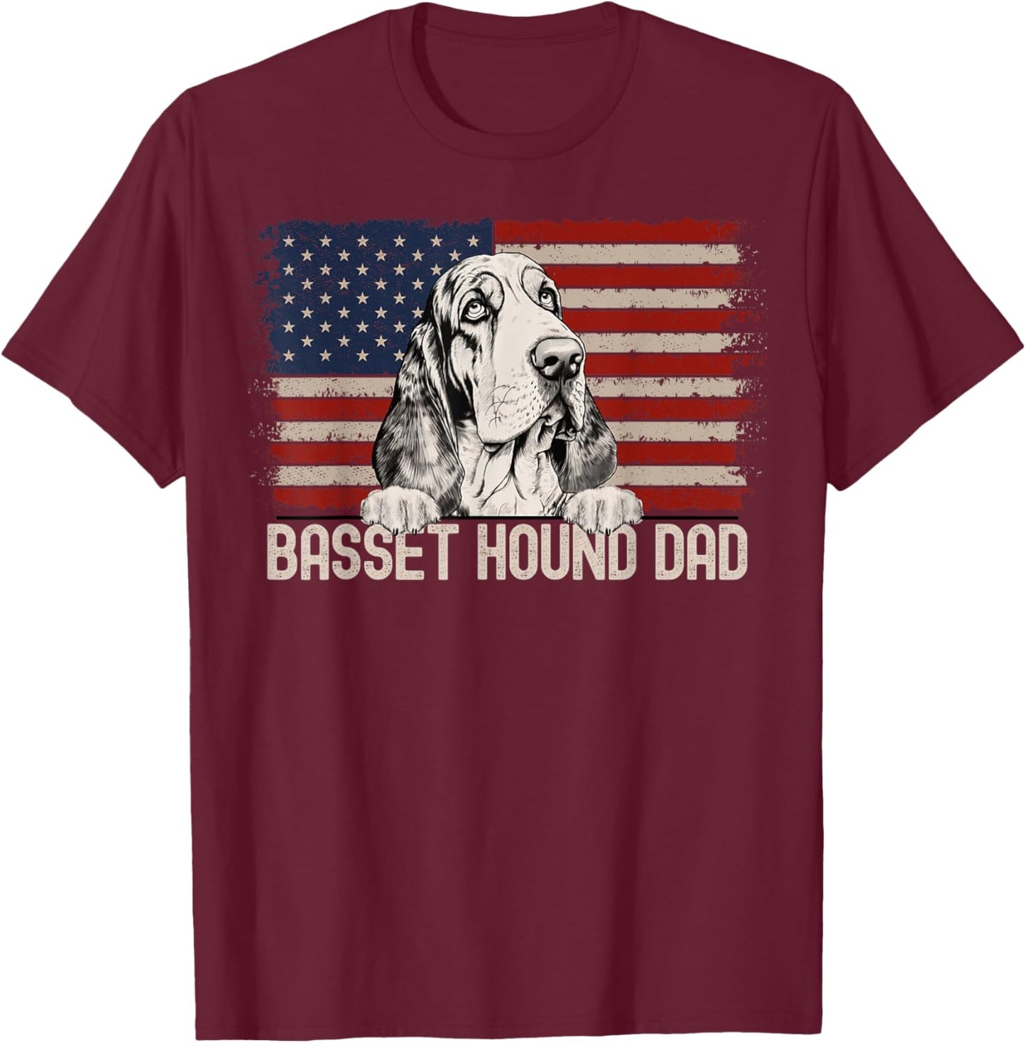 Best Dog Dad Ever American Flag - Basset Hound Dad T-Shirt - T-Shirt | Maroon