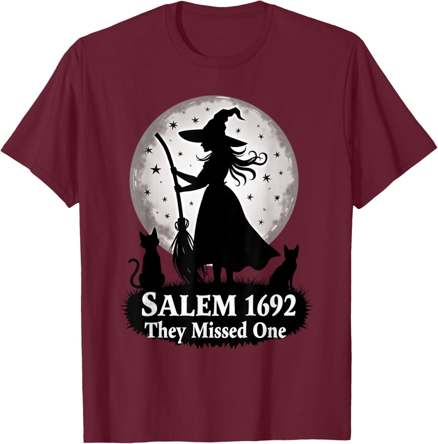 Full Moon Halloween Witch Salem They Missed One cat mom T-Shirt - T-Shirt | Maroon