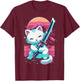 Cat With Katana Sword Japan Cat Samurai Japanese T-Shirt - T-Shirt | Maroon