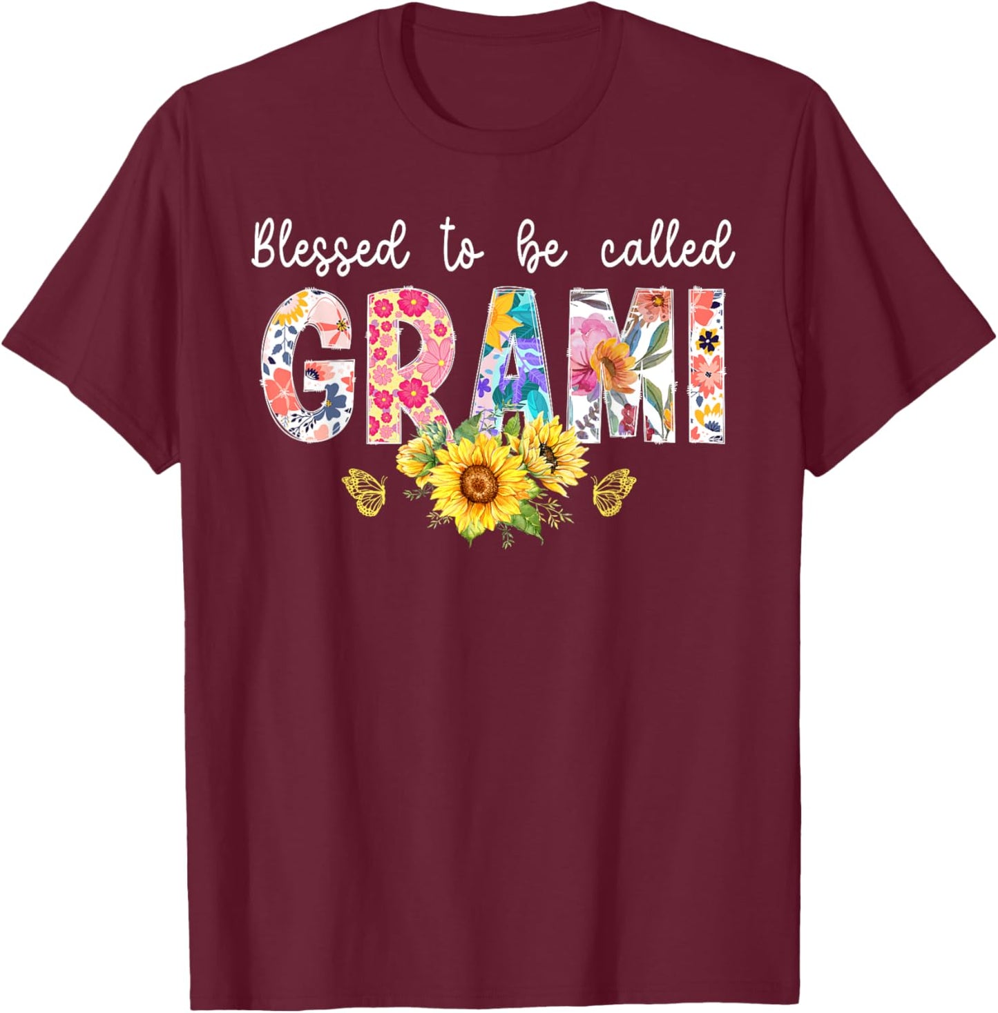 Blessed To Be Called Grami Grandma Grami Grandmother T-Shirt - T-Shirt | Maroon