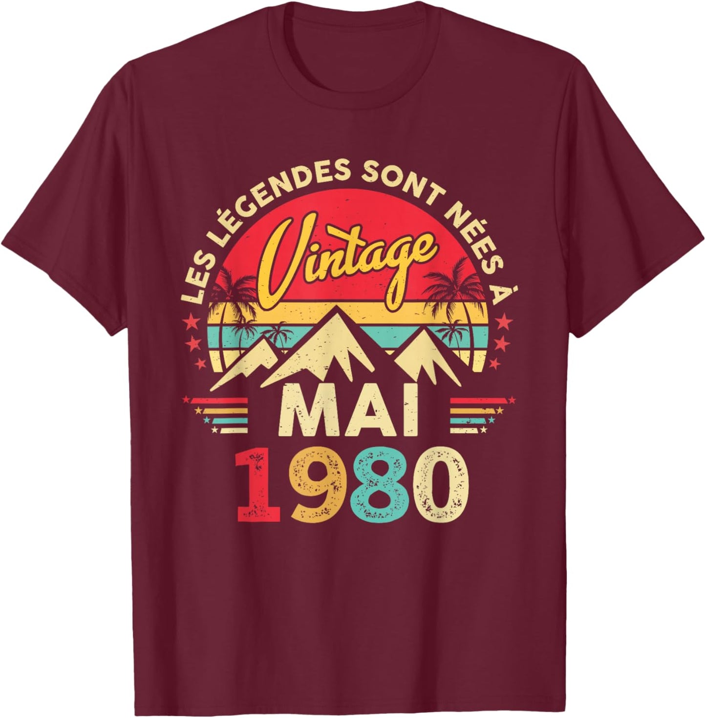 Vintage Mai 1980 Cadeau Anniversaire 46 Ans Hommes Femmes T-Shirt - T-Shirt | Maroon