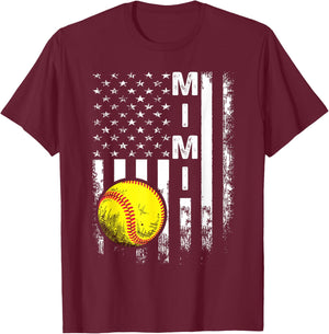 Softball Mimi America Flag Men Women Vintage Christmas T-Shirt - T-Shirt | Maroon